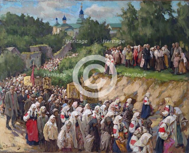 Cross Procession at the Pskovo-Pechersky Dormition Monastery. Artist: Kharitonov, Nikolai Vasilyevich (1880-1944)