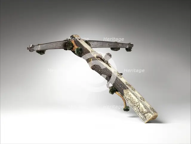 Crossbow (Halbe Rüstung) with Winder (Cranequin), German, Dresden, dated 1742. Creator: Johann Gottfried Hanisch.