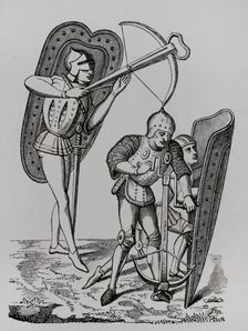 Crossbowmen protected by shields, 15th century, (1877). Creator: Unknown