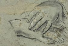 Crossed Hands (recto); Right Foot, Partially Covered by Drapery (verso), 1625/29 (r); c1620 (v). Creator: Jacopo Cavedone