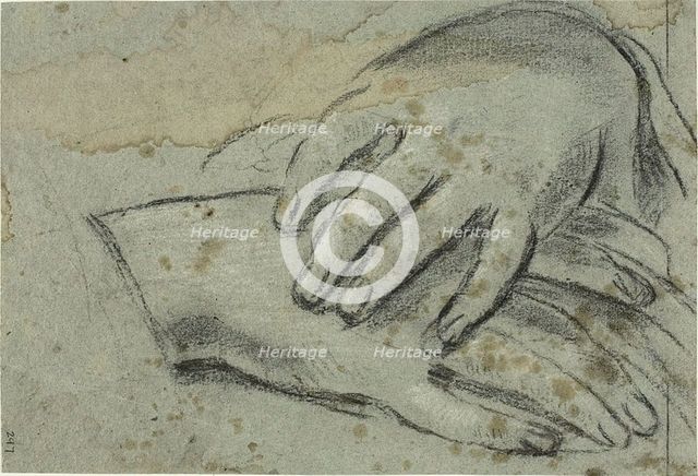 Crossed Hands (recto); Right Foot, Partially Covered by Drapery (verso), 1625/29 (r); c1620 (v). Creator: Jacopo Cavedone.