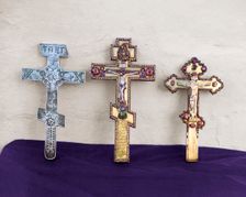 Crosses - A gift from Fedor, Kirill and Nataliia Naryshkin, Trinity Monastery, Aleksandrov, 1911. Creator: Sergey Mikhaylovich Prokudin-Gorsky