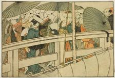 Crossing a Bridge in Summer, from the illustrated book "Picture Book: Flowers of the Four..., 1801. Creator: Kitagawa Utamaro