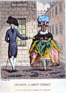 Crossing a Dirty Street 18th century. Creator: Unknown