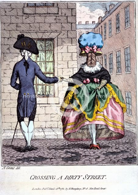'Crossing a Dirty Street', 18th century. Creator: Unknown.