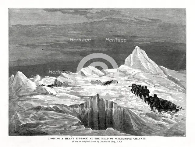 'Crossing a Heavy Ice-Pack at the Head of Wellington Channel', 1877. Artist: Unknown