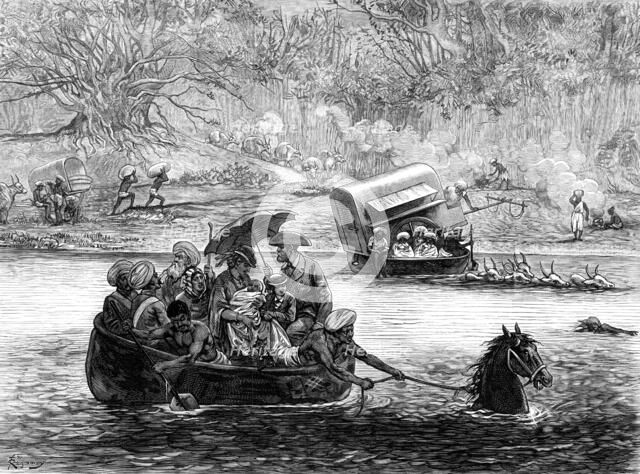 Crossing a river in India, 1874. Creator: Felix Elie Regamey.
