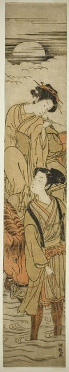 Crossing a River on a Moonlit Night, c. 1775. Creator: Isoda Koryusai