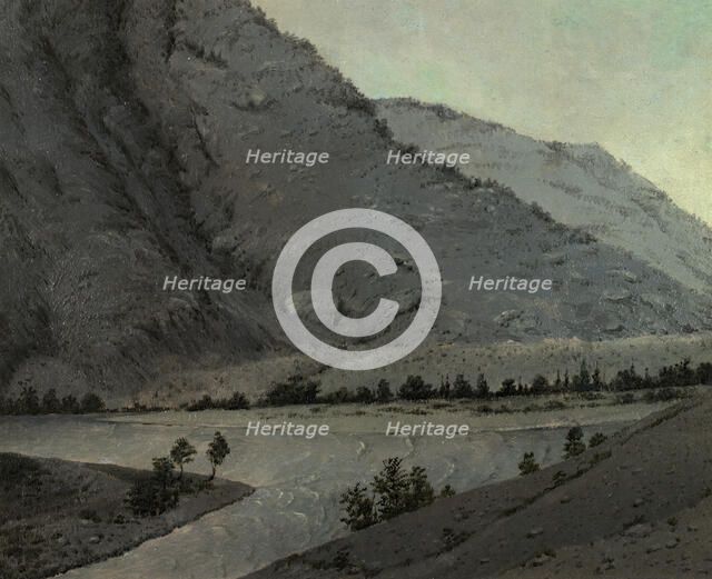 Crossing Over the River Katun' Above Angudaia. View From the North. Altai, 1850-1899. Creator: Pavel Mikhailovich Kosharov.