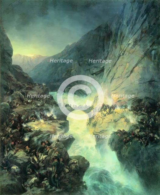 Crossing Over Devil's Bridge on 14 September 1799, 1857. Creator: Alexander von Kotzebue.
