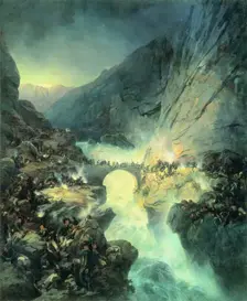 Crossing Over Devil's Bridge on 14 September 1799, 1857. Creator: Alexander von Kotzebue