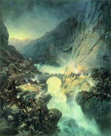 Crossing Over Devil's Bridge on 14 September 1799, 1857. Creator: Alexander von Kotzebue