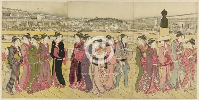 Crossing Nihonbashi Bridge, c. 1790. Creator: Katsukawa Shuncho.