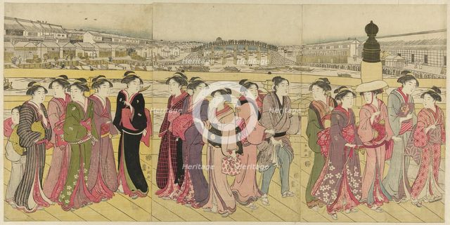 Crossing Nihonbashi Bridge, c. 1790. Creator: Katsukawa Shuncho.