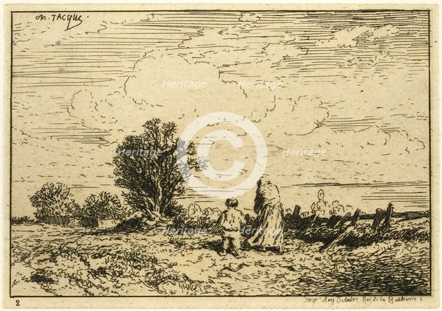 Crossing the Meadow, 1846. Creator: Charles Emile Jacque.