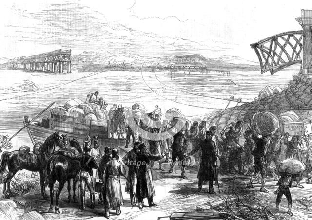 Crossing the Ebro at Castijon; War in Spain, 1875. Artist: Unknown