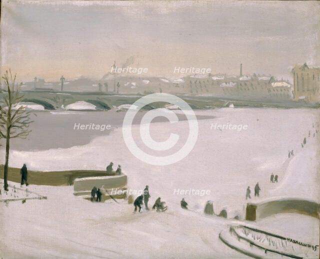 Crossing the frozen Neva River, 1935. Artist: Lapshin, Nikolay Fyodorovich (1888-1942)