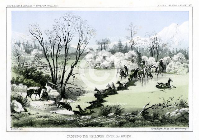Crossing the Hellgate River, 6 January 1854 (1856).Artist: John Mix Stanley