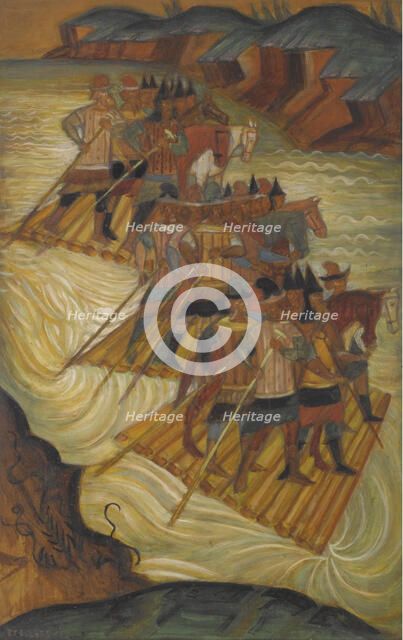 Crossing the river. Artist: Stelletsky, Dmitri Semyonovich (1875-1947)