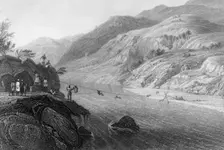 Crossing the River Tonse by a Jhoola 1838. Creator: George Francis White