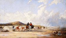 Crossing the sands to Swansea market c1850s. Creator: Edward Francis Drew Pritchard