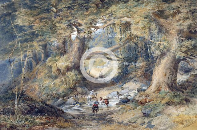 Crossing the Teremakau River, 1876. Creator: Nicholas Chevalier.