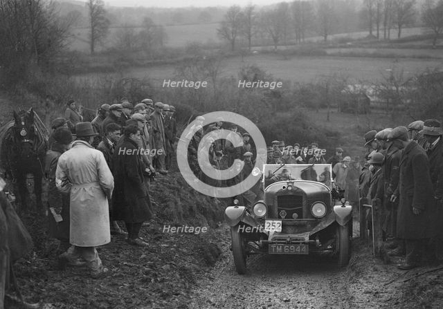 Crossley of HJ Stroud competing in the MCC Exeter Trial, Ibberton Hill, Dorset, 1930. Artist: Bill Brunell.
