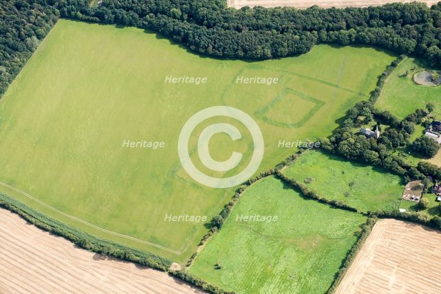 Crop marks of a moat and garden, near Linwood, Lincolnshire, 2019. Creator: Historic England.