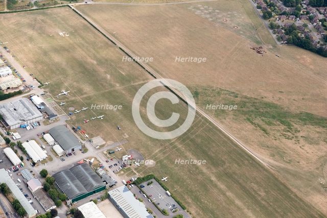 Cropmark of a Bronze Age or Iron Age triple ditch boundary, Old Sarum Airfield, Wiltshire, 2018. Creator: Historic England Staff Photographer.