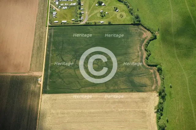 Cropmark remains of a multiphase later prehistoric settlement, Biggleswade Common, Beds, 2022. Creator: Damian Grady.