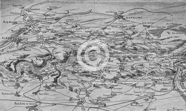 'Croquis perspectif de terrain de l'offensive franco-britannique sur les deux rives de la Somme,1916 Creator: Unknown.