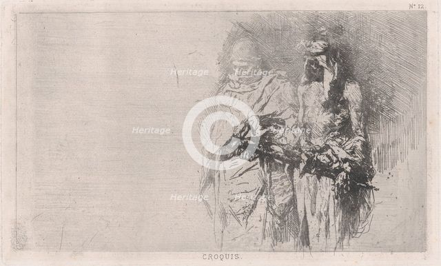 Croquis (sketch) of two Arabic men, 1860-70. Creator: Mariano Jose Maria Bernardo Fortuny y Carbo.