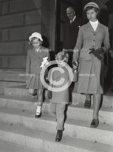 Crown Prince Carl Gustaf of Sweden and his sisters, 2 September 1952. Artist: Unknown