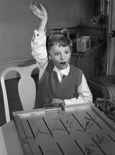Crown Prince Carl Gustaf and his toys, Haga Castle, Sweden, April 1955