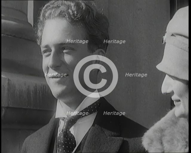 Crown Prince Leopold of Belgium and Princess Astrid of Sweden Walking With Her Parents..., 1926. Creator: British Pathe Ltd.