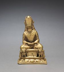 Crowned Buddha Seated on a Lion Throne, 700s. Creator: Unknown