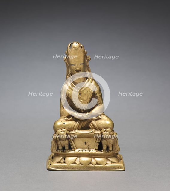 Crowned Buddha Seated on a Lion Throne, 700s. Creator: Unknown.