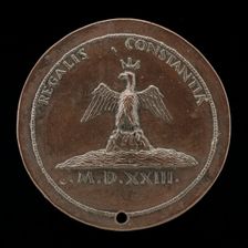 Crowned Eagle on a Mound Amid Waters [reverse], 1523. Creator: Maffeo Olivieri