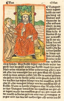 Crowned Man on a Throne with the Virgin Standing at the left, c. 1479. Creator: Unknown