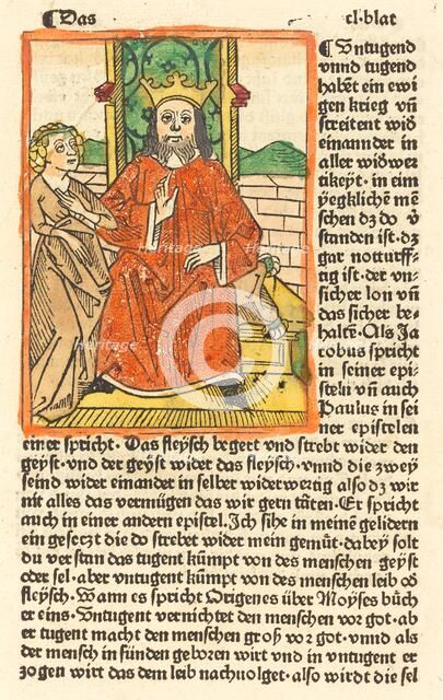 Crowned Man on a Throne with the Virgin Standing at the left, c. 1479. Creator: Unknown.