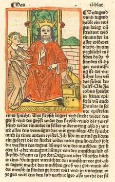 Crowned Man on a Throne with the Virgin Standing at the left, c. 1479. Creator: Unknown