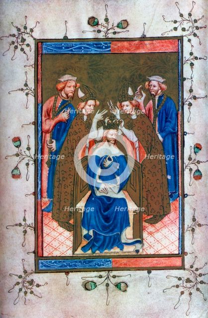 'Crowning of a King', from the Liber Regalis, Westminster Abbey, 14th century, (1937). Artist: Unknown
