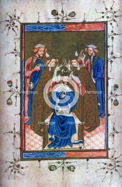 'Crowning of a King', from the Liber Regalis, Westminster Abbey, 14th century, (1937). Artist: Unknown