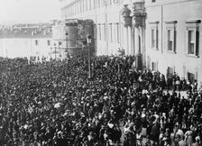 Crowd cheering before Quirinal after attempt on King of Italy's life, between c1910 and c1915. Creator: Bain News Service