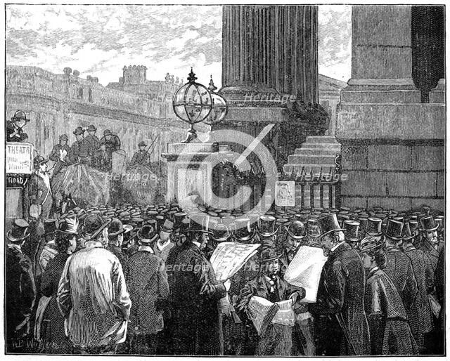 Crowd at the Mansion House reading the bulletins of the Prince of Wales's illness, 1871 (1900). Artist: Unknown