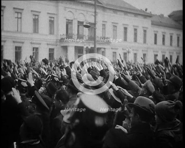 Crowd Giving Nazi Salutes at  a Nazi Demonstration, 1933. Creator: British Pathe Ltd.