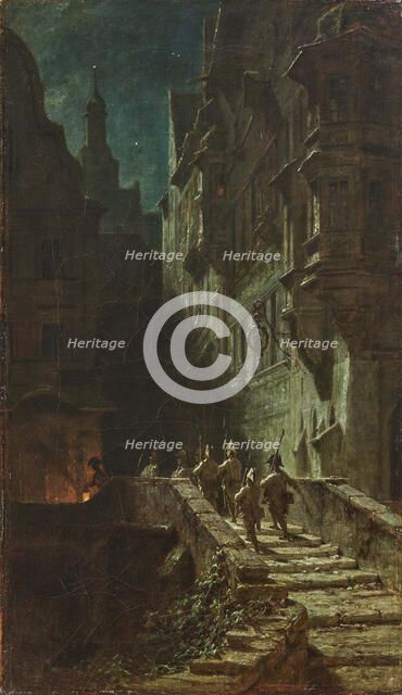 Crowd Guard (Night Round). Creator: Spitzweg, Carl (1808-1885).