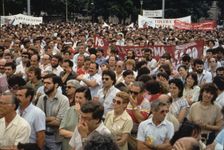 Crowd in a miting convened by the union organizations, held in the Catalonia square during the ge…