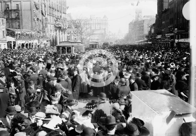Crowd on Penn Ave. watching Suffrage parade, 1913. Creator: Bain News Service.