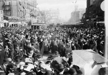 Crowd on Penn Ave. watching Suffrage parade, 1913. Creator: Bain News Service